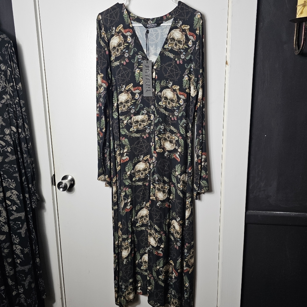 Disturbia | Skull Pentacle Maxi Shirt Dress (size 8 US, 12 UK)